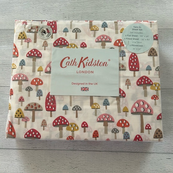 NWT Cath Kidston London Mini Mushrooms Russet Sheet Set Twin XL Percale Cotton‎